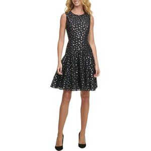 Tommy Hilfiger NWT $139 Black Metallic Leopard Lace Fit & Flare Dress, Size 4